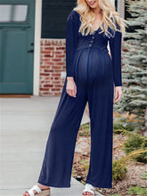 Load image into Gallery viewer, Maternity V-neck Long Sleeve Button Wide Leg Jumpsuit
