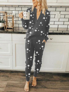Casual Loose V-Neck Top Pants Starry Sky Suit