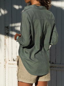 Pure Color Casual Tops Button Up Thin Shirt