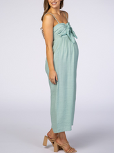 Load image into Gallery viewer, Mint Tie Front Crochet Trim Cropped Pregnant Maternity Jumpsuit
