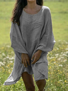 Loose Round Neck Solid Casual Dress