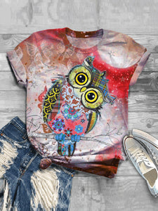 Casual Impression Owl Print Fashion T-shirt