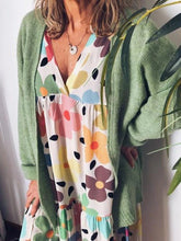 Load image into Gallery viewer, Mid-Calf Print Three-Quarter Sleeve Pullover Color Block Dress
