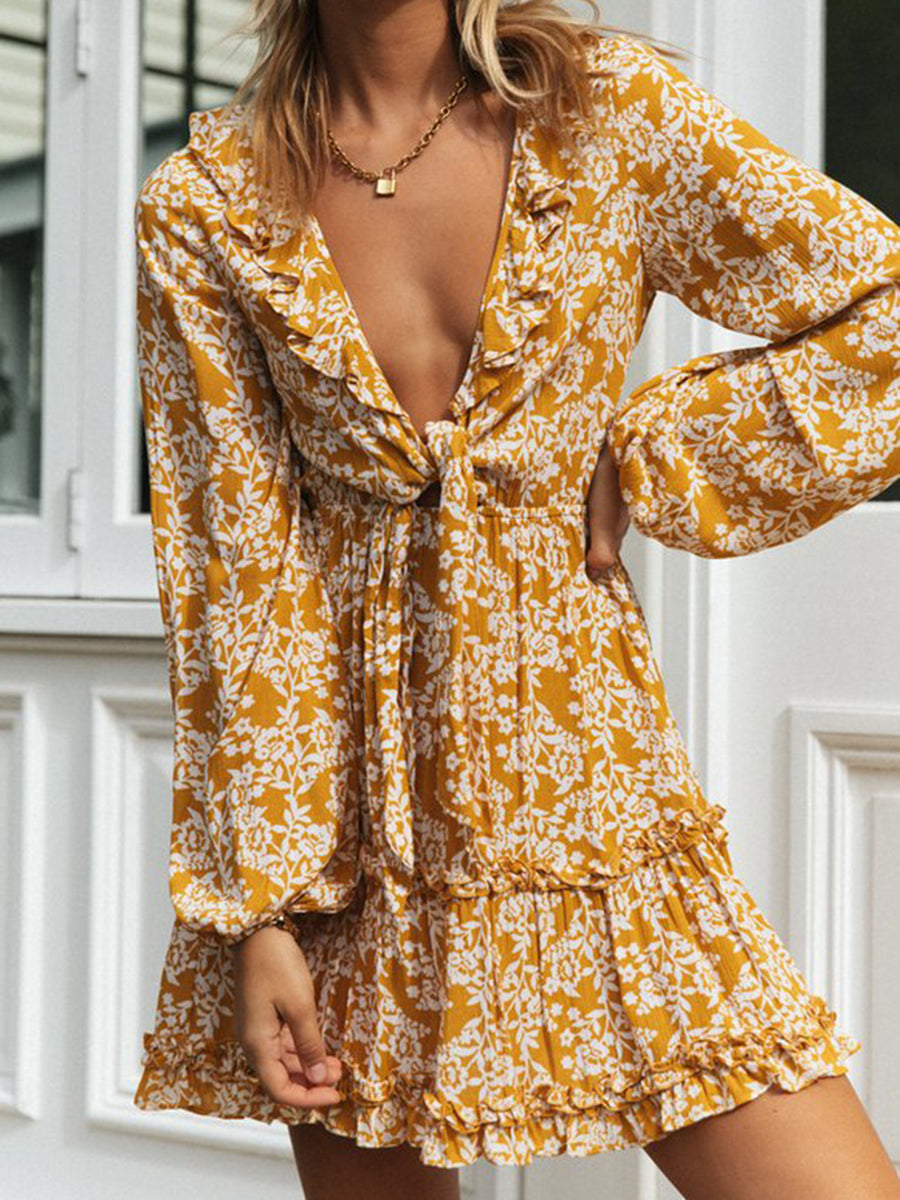 Knotted Ruffled Casual Dress