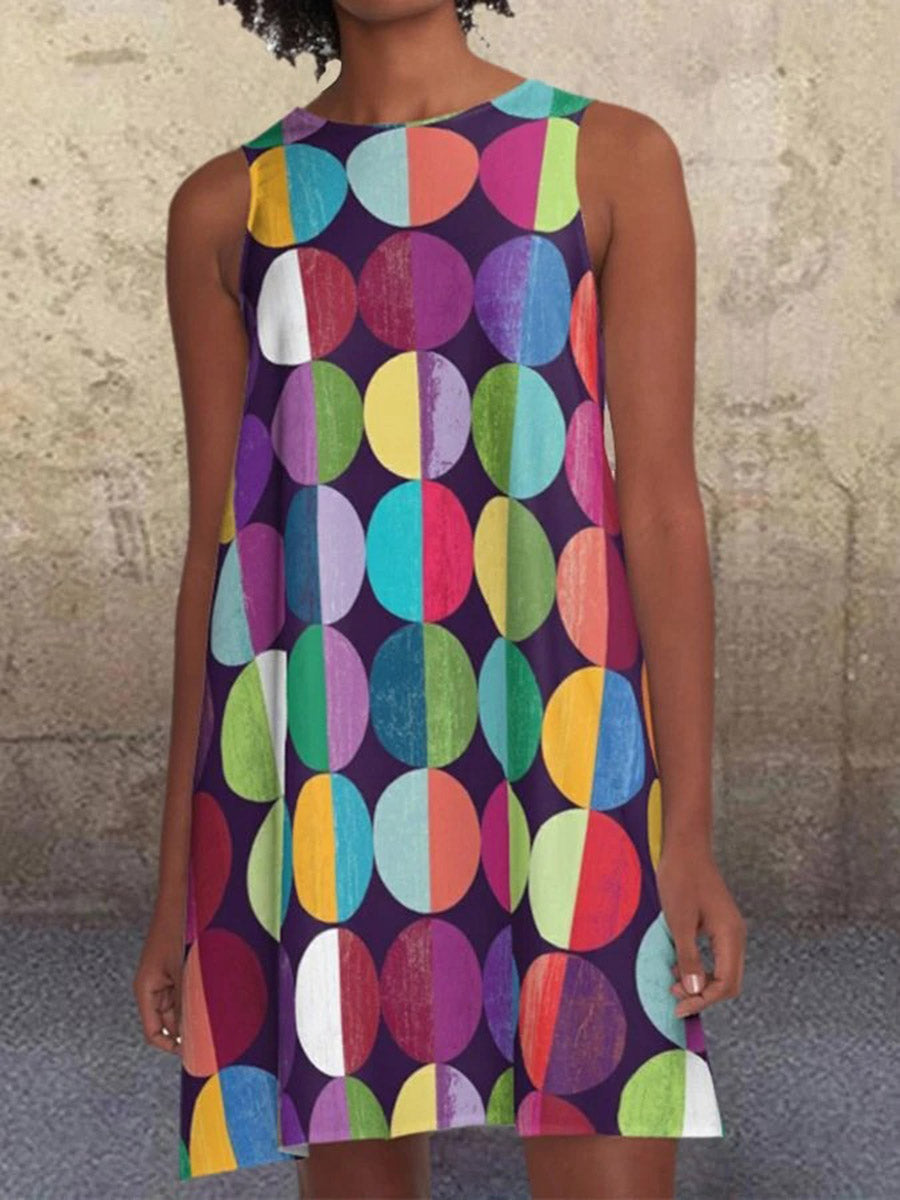 Color Polka Dots Pockets Sleeveless A-line Dresses