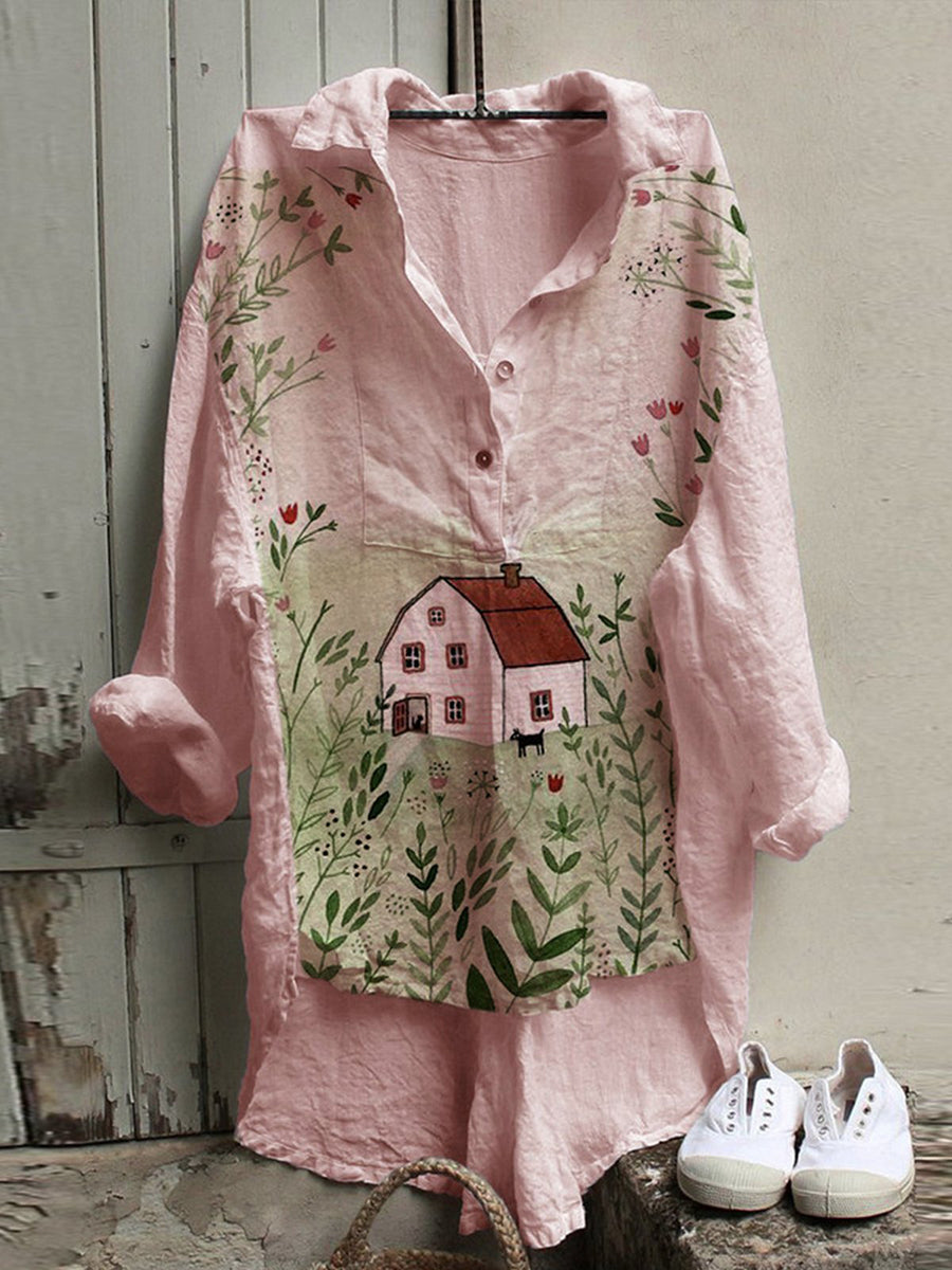 Floral Shirt Collar Sweet Shirts & Tops