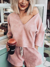 Load image into Gallery viewer, Casual V-neck Lace Solid Color Suit
