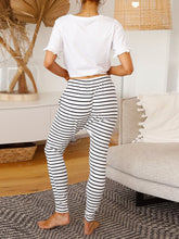 Load image into Gallery viewer, Round Neck Short-sleeved Top Striped Trousers Two-piece Suit
