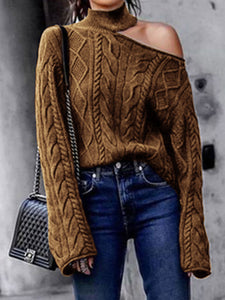 Casual High Neck Off-shoulder Pullover Sweater