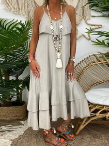 Casual Cotton Dress with Suspenders