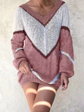 Load image into Gallery viewer, V-Neckline Color Block Casual Loose Regular Shift Sweaters
