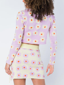 V-neck Floral Print Knit Suit