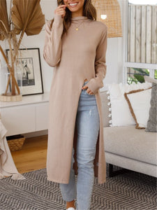 Round Neck Long Sleeve Split Shirt