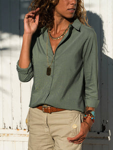 Pure Color Casual Tops Button Up Thin Shirt