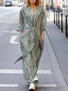 Fashion Casual Striped Print Long Sleeve Dress