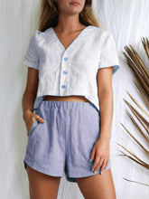 Load image into Gallery viewer, V-Neck Button Short Sleeve Top Linen Shorts Women&#39;s Suit Two-Piece
