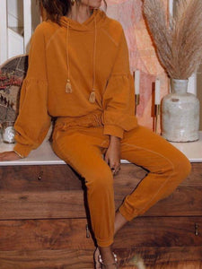 Casual Solid Color Hooded Top Two-piece Suit