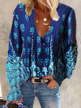 Load image into Gallery viewer, Vintage Bohemian Long Sleeve V Neck Floral Shirt

