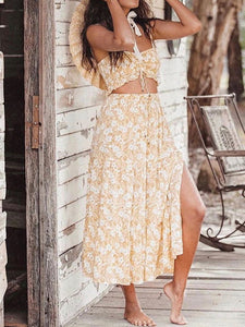 Fashion Print Strapless Sleeveless Two-piece Suit
