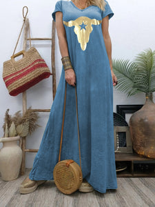Casual Loose V Neck Long Sleeve Maxi Dress