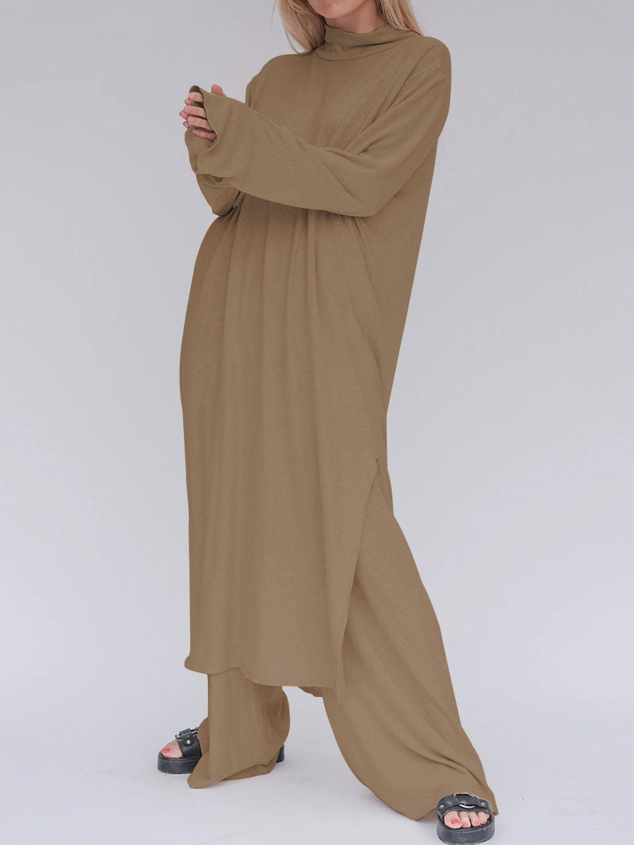 Fashion Casual Solid Color High Neck Two-piece Suit