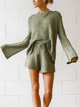 Load image into Gallery viewer, Fashionable Simple Casual Loose Long Sleeve Shorts Knitted Suit
