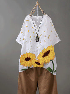White Floral Short Sleeve Shirts & Tops