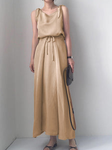 Casual Solid Color Tie Sling Two-Piece Suit