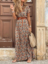 Load image into Gallery viewer, V Neck Print Short Sleeve Split Maxi Dress
