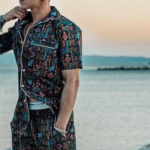 Men'S Multicolor Printed Short Sleeve Two-Piece Suit