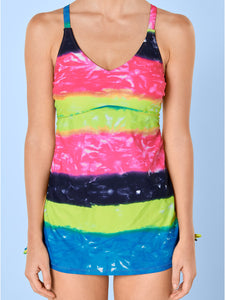 Color Stripes Adjustable Long Tankini