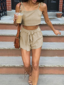 Casual Loose Strap Solid Color Two-piece Suit