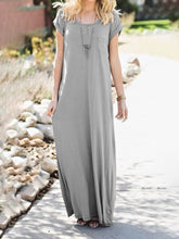 Load image into Gallery viewer, Round Neck Solid Color Chest Pocket Casual Dress
