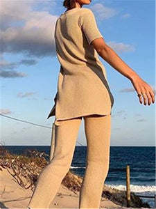 Round Neck Short Sleeve Knitted Loose Suit