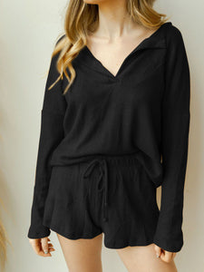V-neck Long-sleeved Knitted Solid Color Suit