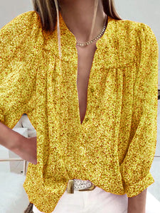 Bohemian Loose V-Neck Long Sleeve Floral Shirt Top