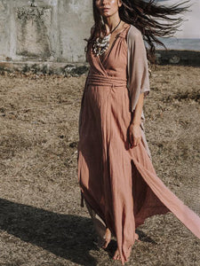 Solid Color V-neck Strap Maxi Dress
