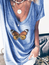 Load image into Gallery viewer, Butterfly Gray Casual V Neck Tops
