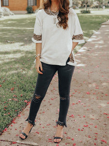 Summer White T-shirt with Leopard Print
