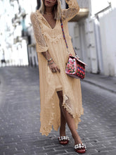 Load image into Gallery viewer, Lace Stitching V-Neck Polka Dot Long Sleeve Dress
