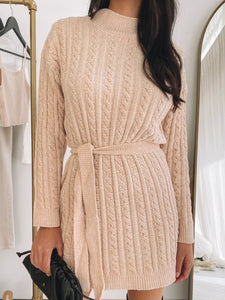 Casual Solid Color Round Neck Wool Dress