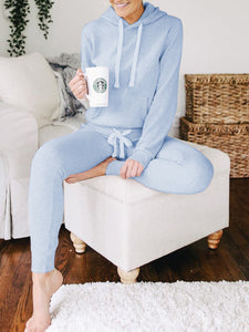 Casual Loose Solid Color Hooded Top Trousers Two-piece Suit