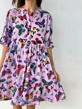 Load image into Gallery viewer, Holiday Round Neck Butterfly Print Dress
