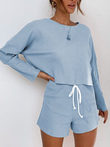 Simple Casual Loose Round Neck Shirt Shorts Suit