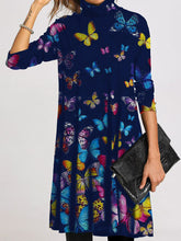 Load image into Gallery viewer, Fashion Colorful Butterfly High Neck Casual Dress
