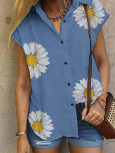 V-Neck Short Sleeve Shirts Button Tops