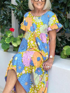 Printed Short Sleeve Round Neck Casual Dress