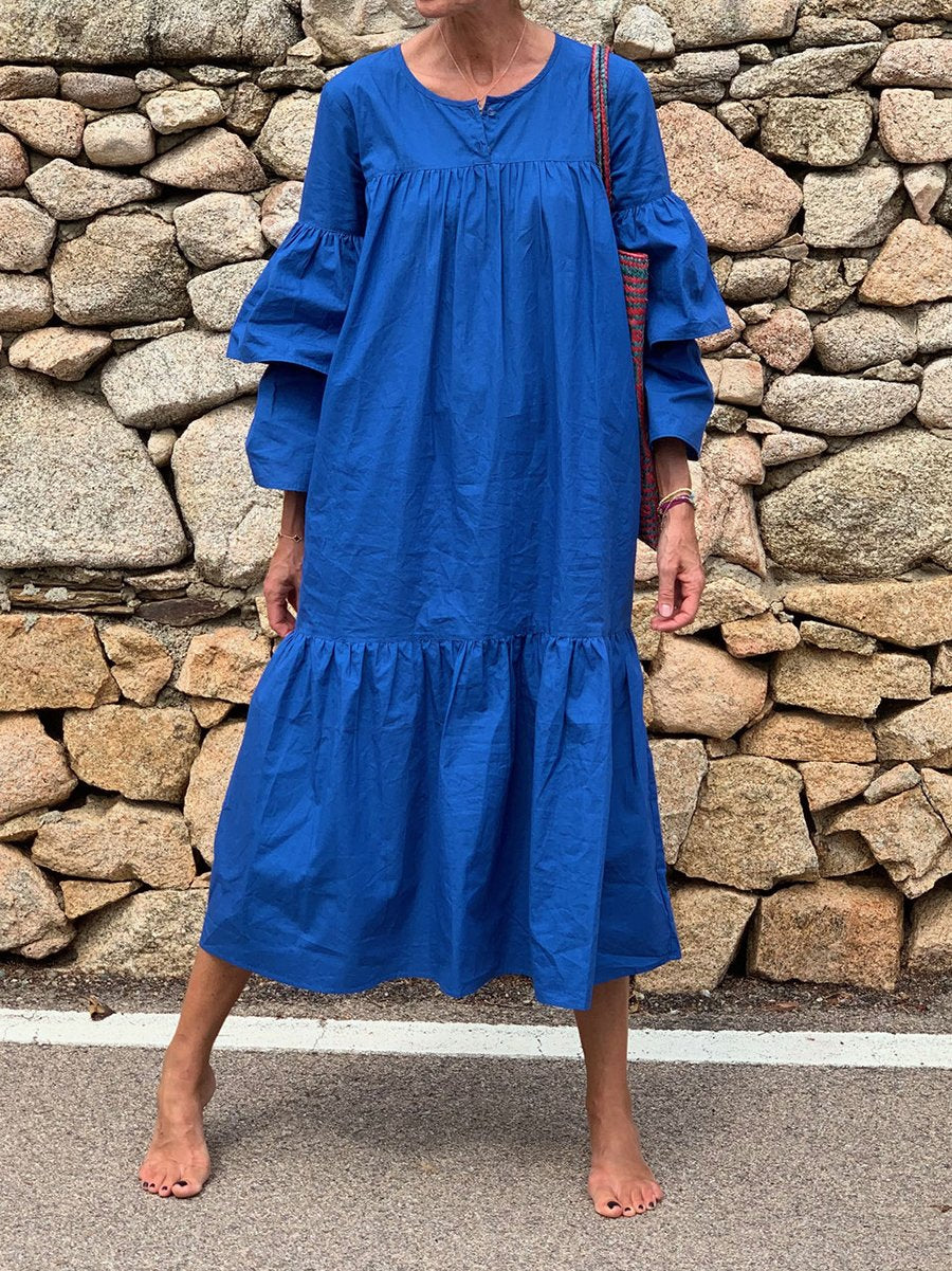 Solid-Colored Round-Necked Trouser Dress
