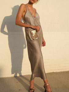 Casual Solid Color V-neck Sleeveless Camisole Dress