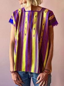 Fashion Casual Round Neck Embroidered Striped Top